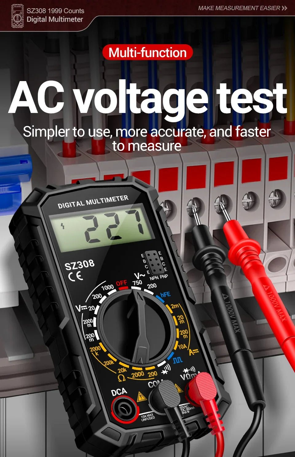 ANENG SZ308 Tester 1999 Counts Multitester HFE Triode Square Wave Multimeter Voltmeter Meter 10A Current Multimeters Test Tools - Image 11