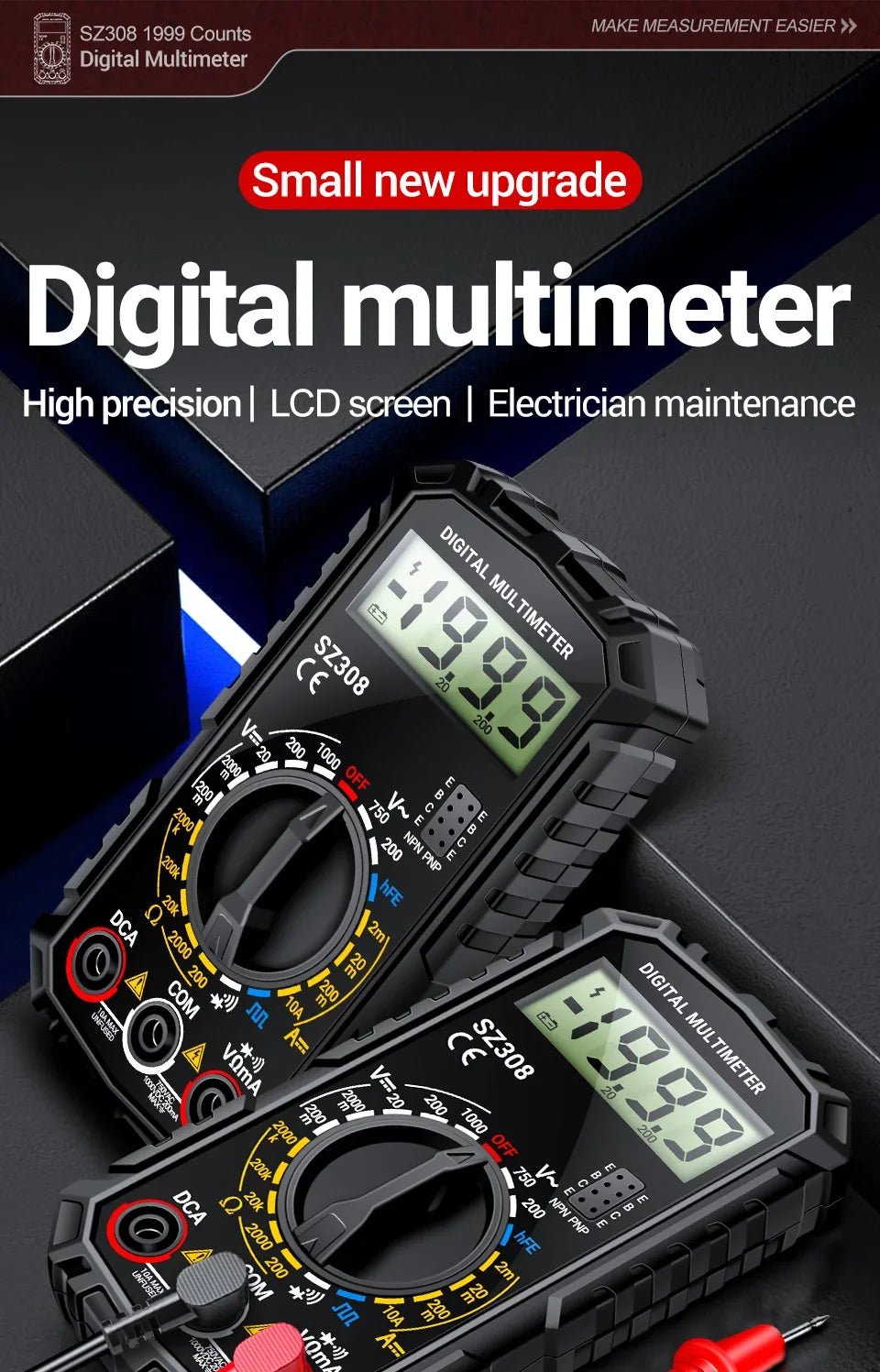 ANENG SZ308 Tester 1999 Counts Multitester HFE Triode Square Wave Multimeter Voltmeter Meter 10A Current Multimeters Test Tools - Image 8