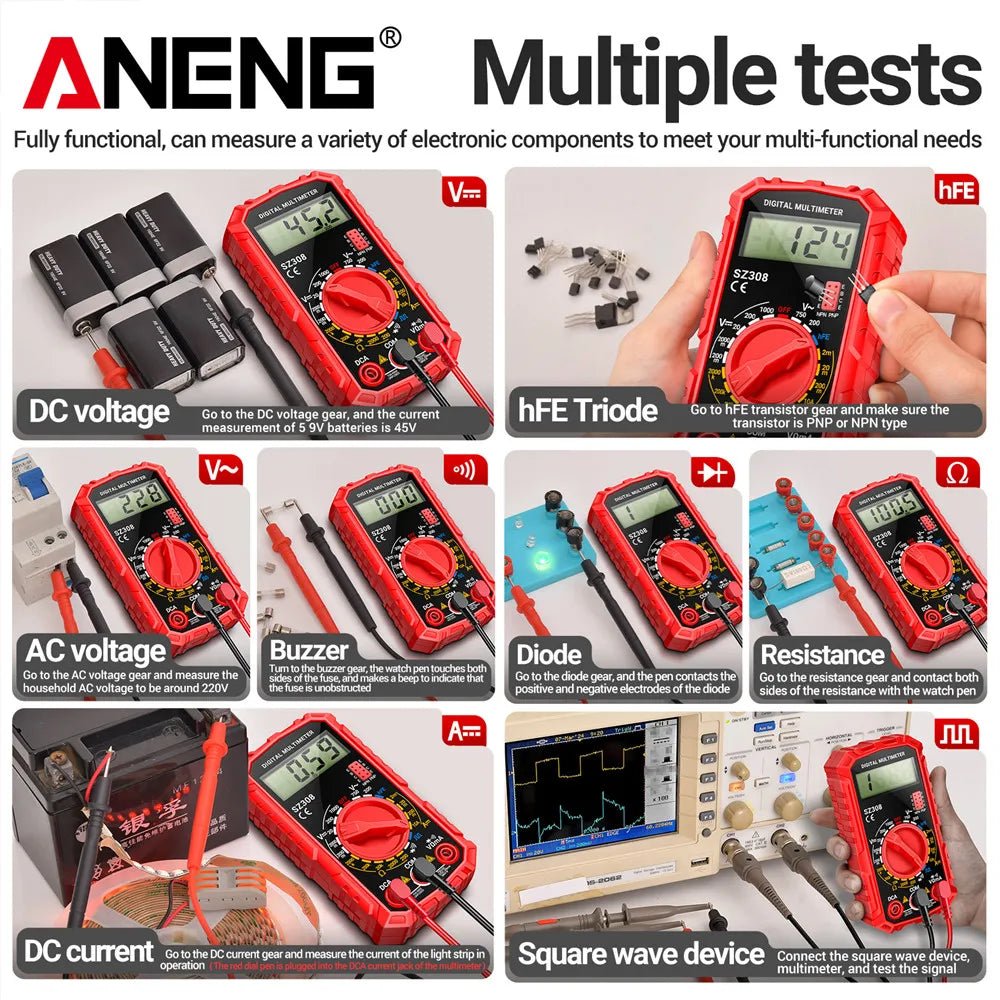 ANENG SZ308 Tester 1999 Counts Multitester HFE Triode Square Wave Multimeter Voltmeter Meter 10A Current Multimeters Test Tools - Image 2