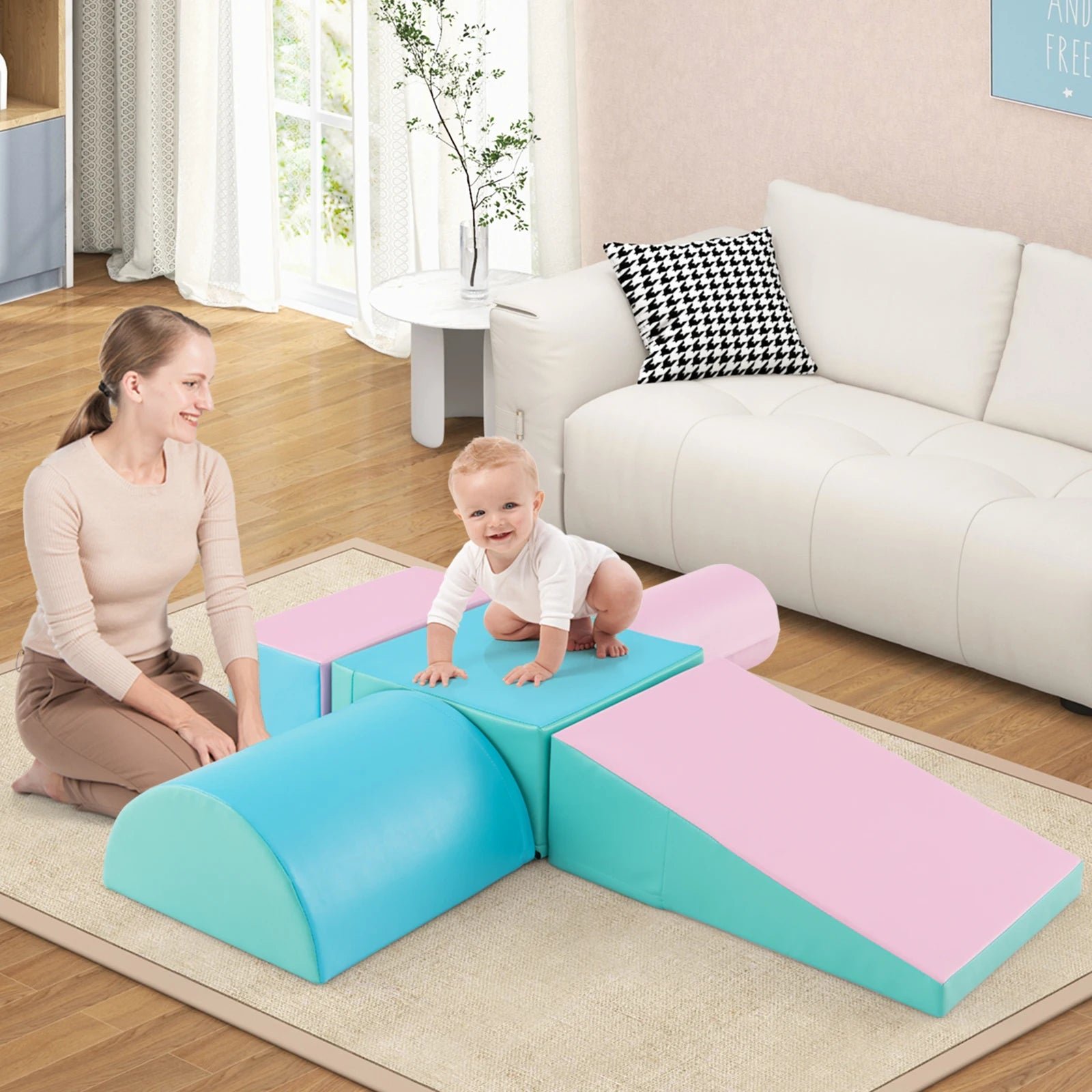 DORTALA 5-Piece Climb and Crawl Activity Play Set Sliding Safe Soft Foam Playset - Image 7