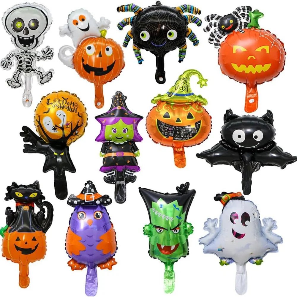 12pcs Halloween Mini Pumpkin Ghost Balloons Bat Spider Witch Monster Head Foil Balloon Globos Halloween Party Supplies